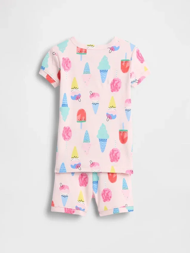 Pyjama-setje voor Baby & Peuter van biologisch geborsteld katoen met ijsjesprint in korte broeken
