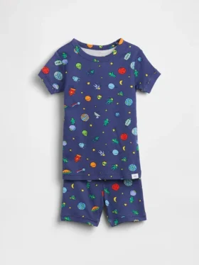 Pyjama-setje voor Baby & Peuter van biologisch geborsteld katoen met ruimtewezens met korte broeken