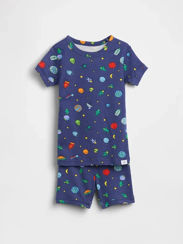 Pyjama-setje voor Baby & Peuter van biologisch geborsteld katoen met ruimtewezens met korte broeken