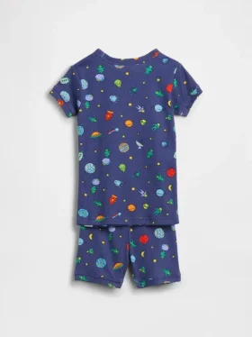 Pyjama-setje voor Baby & Peuter van biologisch geborsteld katoen met ruimtewezens met korte broeken