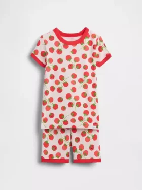 Pyjama-setje voor Baby & Peuter van biologisch geborsteld katoen met tomatenprint in korte broeken