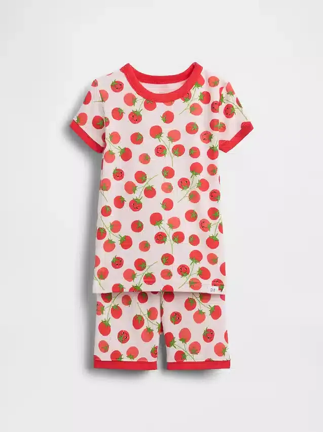 Pyjama-setje voor Baby & Peuter van biologisch geborsteld katoen met tomatenprint in korte broeken