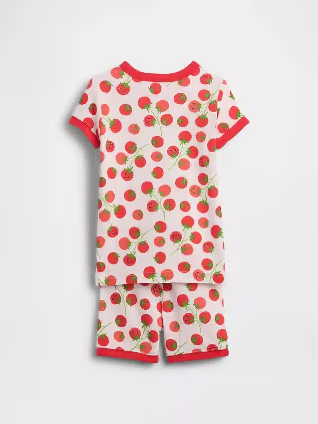 Pyjama-setje voor Baby & Peuter van biologisch geborsteld katoen met tomatenprint in korte broeken