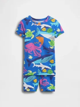Pyjama-setje voor Baby & Peuter van biologisch geborsteld katoen met zeedierenprint met korte broeken