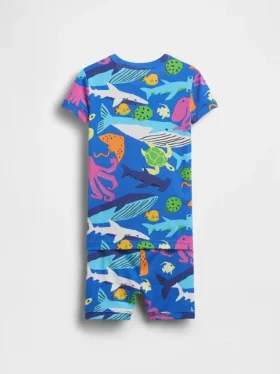 Pyjama-setje voor Baby & Peuter van biologisch geborsteld katoen met zeedierenprint met korte broeken
