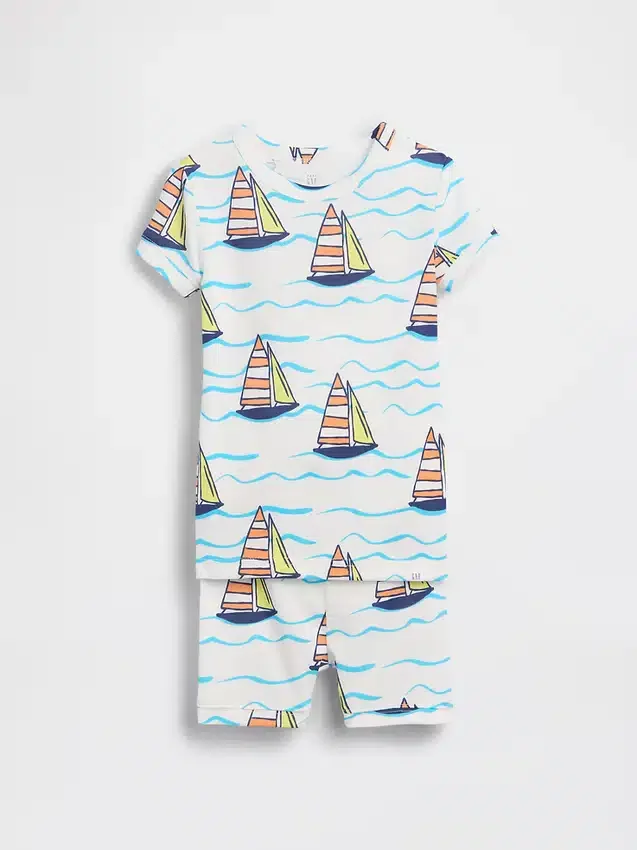 Pyjama-setje voor Baby & Peuter van biologisch geborsteld katoen met zeilbootmotief met korte broeken