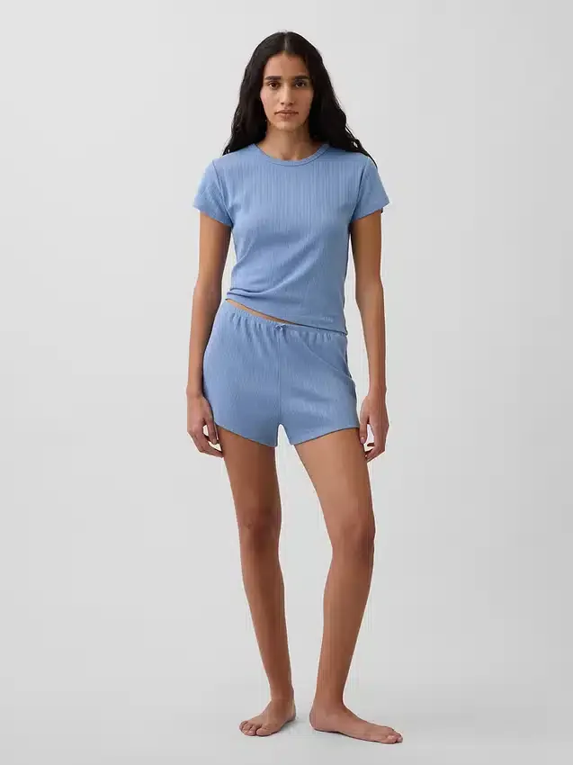 Pyjamakorte broek met pointelle-patroon