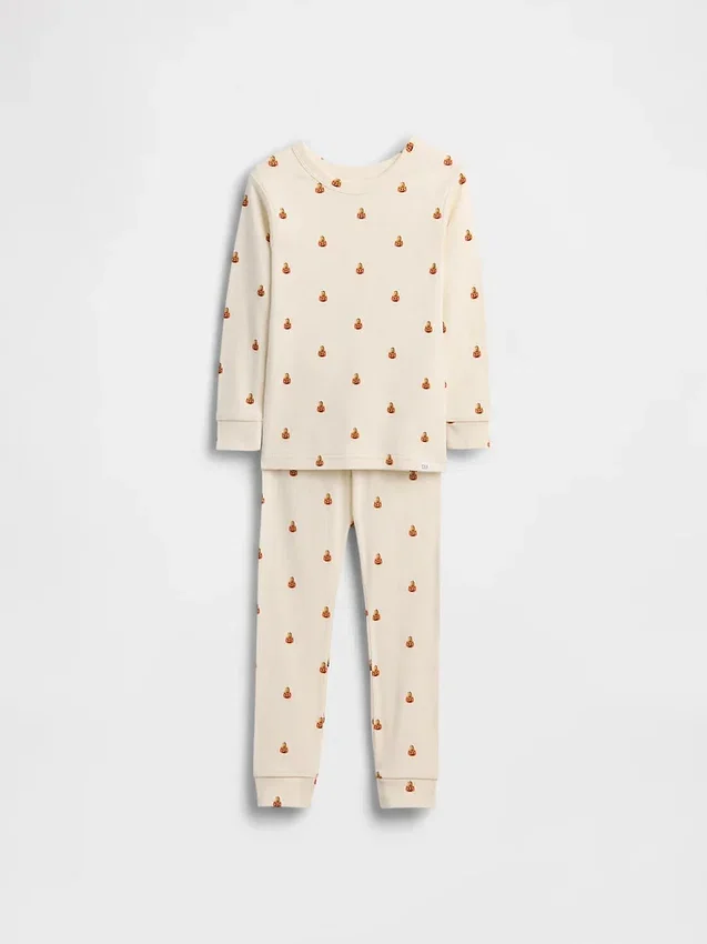Pyjamaset voor kinderen en baby’s van biologisch geborsteld katoen met Pumpkin Bear-print