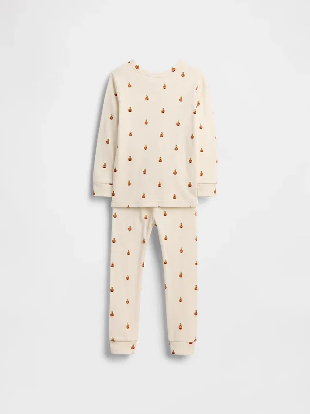 Pyjamaset voor kinderen en baby’s van biologisch geborsteld katoen met Pumpkin Bear-print
