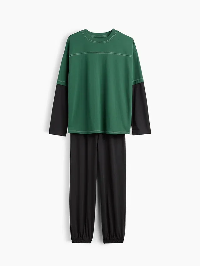 Pyjamaset voor kinderen van gerecycled materiaal met kleurblokken