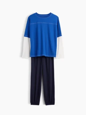 Pyjamaset voor kinderen van gerecycled materiaal met kleurblokken