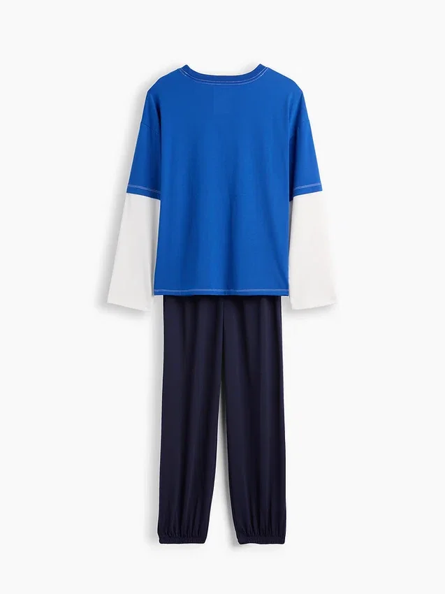 Pyjamaset voor kinderen van gerecycled materiaal met kleurblokken
