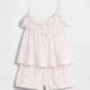 Pyjamaset voor kinderen van gerecycled materiaal met ruche-topje en korte broeken