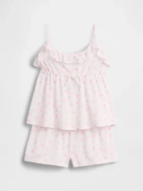 Pyjamaset voor kinderen van gerecycled materiaal met ruche-topje en korte broeken
