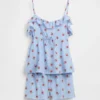 Pyjamaset voor kinderen van gerecycled materiaal met ruche-topje en korte broeken