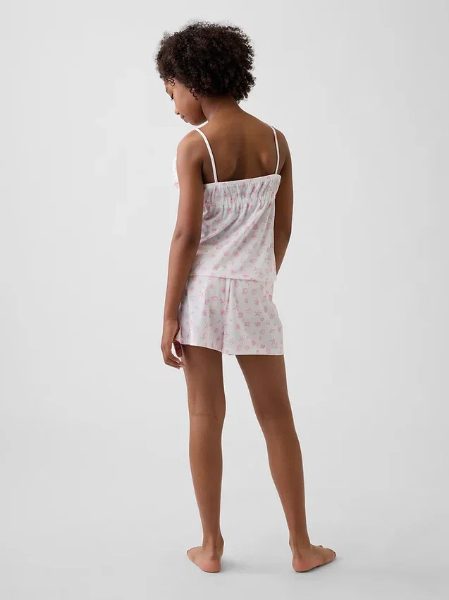 Pyjamaset voor kinderen van gerecycled materiaal met ruche-topje en korte broeken