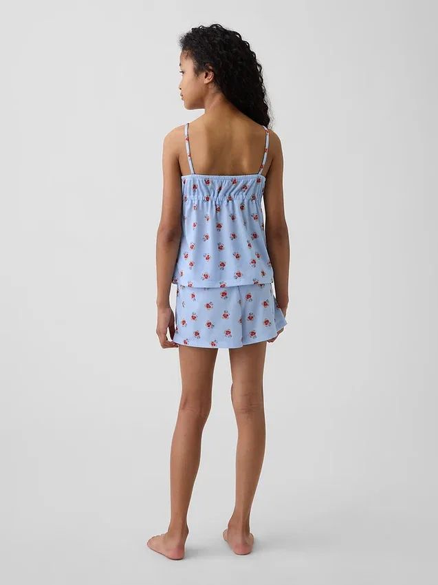 Pyjamaset voor kinderen van gerecycled materiaal met ruche-topje en korte broeken