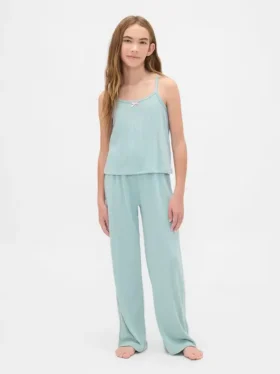 Pyjamaset voor kinderen van gerecycled pointelle-materiaal