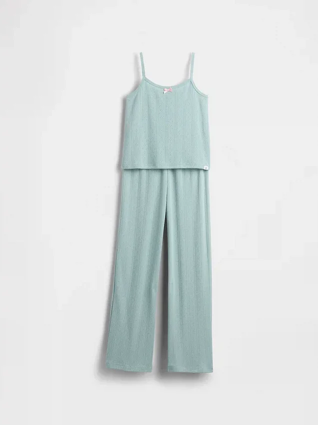 Pyjamaset voor kinderen van gerecycled pointelle-materiaal
