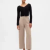 Rechte enkellange broek met hoge taille van twill