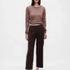 Rechte enkellange broek met hoge taille van twill