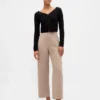 Rechte enkellange broek met hoge taille van twill