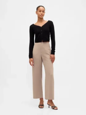 Rechte enkellange broek met hoge taille van twill