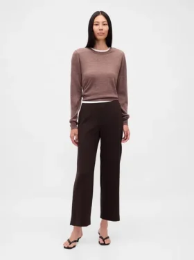 Rechte enkellange broek met hoge taille van twill