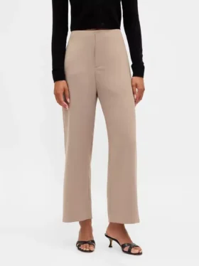 Rechte enkellange broek met hoge taille van twill