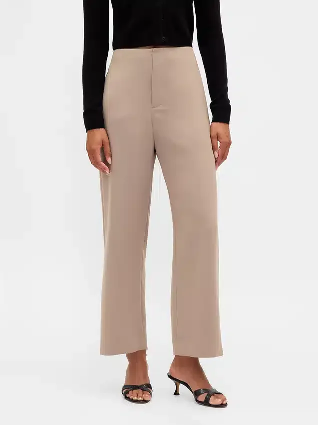 Rechte enkellange broek met hoge taille van twill