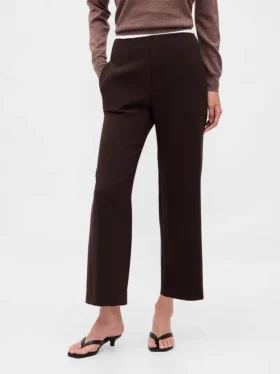 Rechte enkellange broek met hoge taille van twill