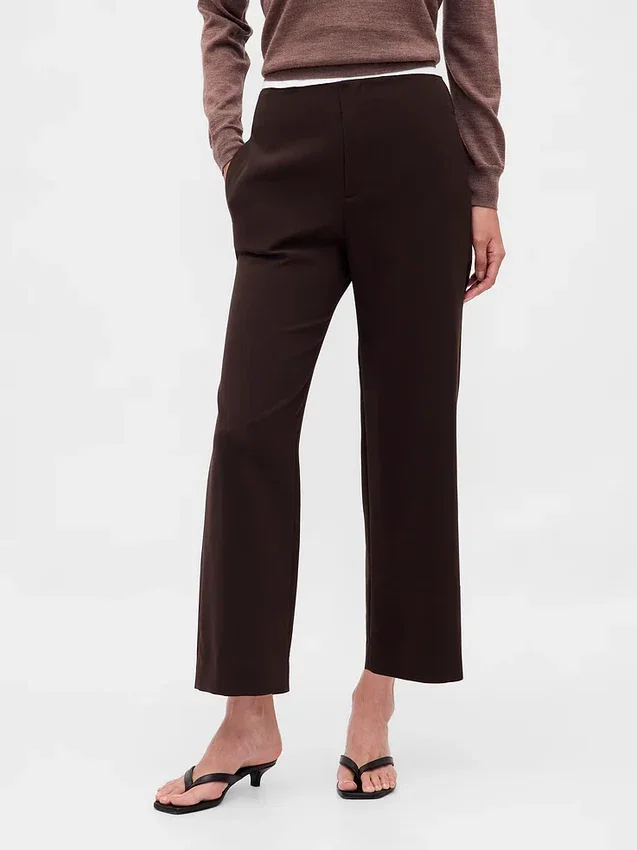 Rechte enkellange broek met hoge taille van twill