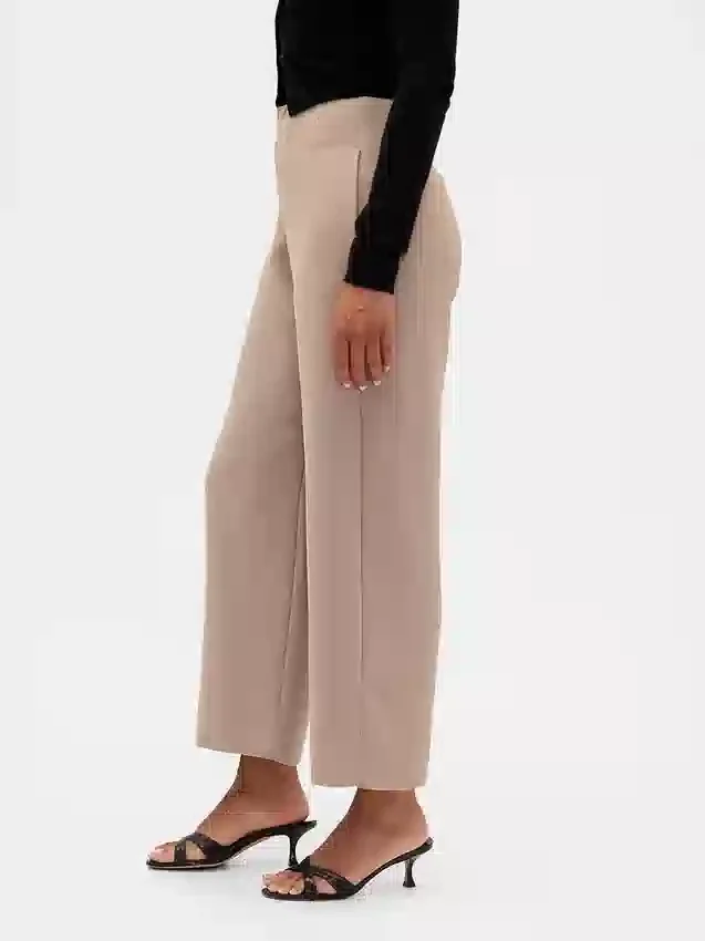 Rechte enkellange broek met hoge taille van twill