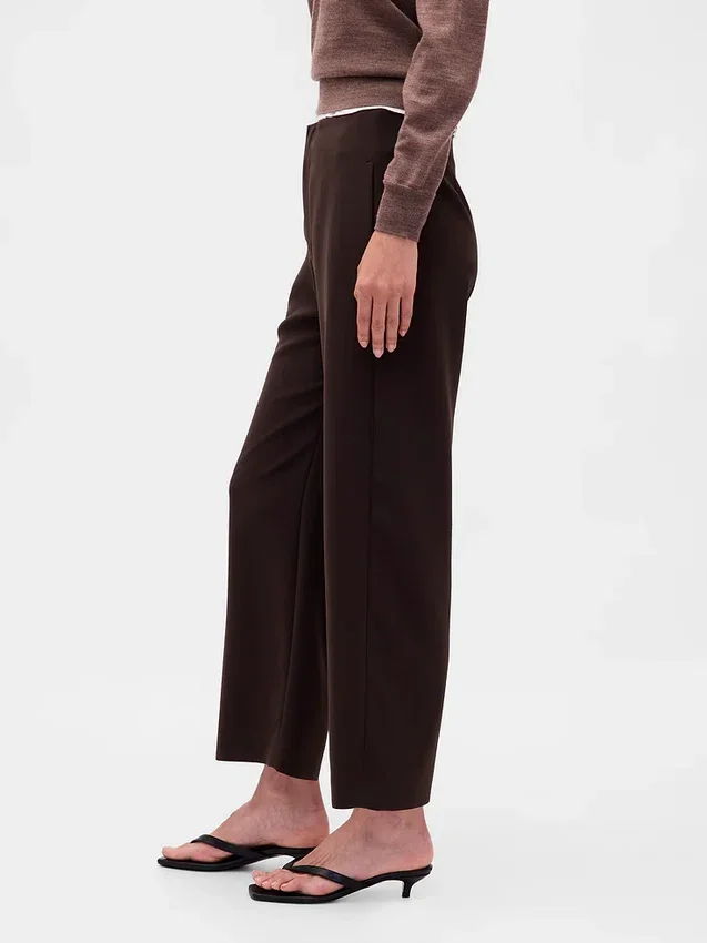 Rechte enkellange broek met hoge taille van twill