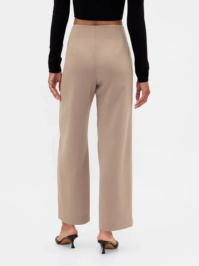 Rechte enkellange broek met hoge taille van twill