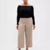 Rechte enkellange broek met hoge taille van twill