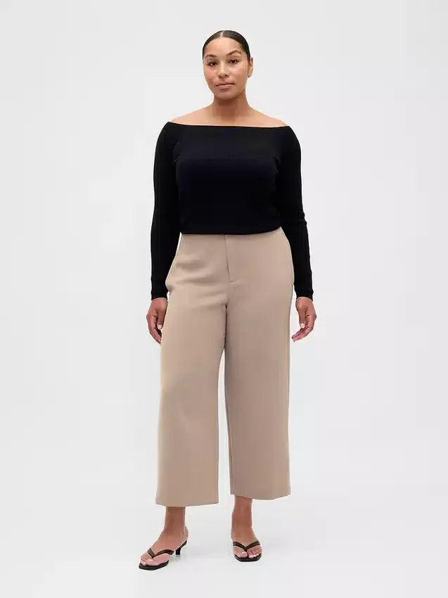 Rechte enkellange broek met hoge taille van twill