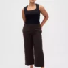 Rechte enkellange broek met hoge taille van twill