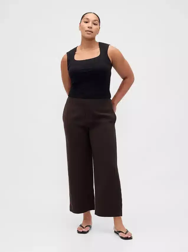 Rechte enkellange broek met hoge taille van twill