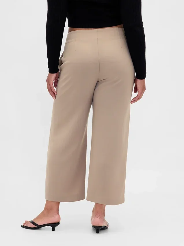 Rechte enkellange broek met hoge taille van twill