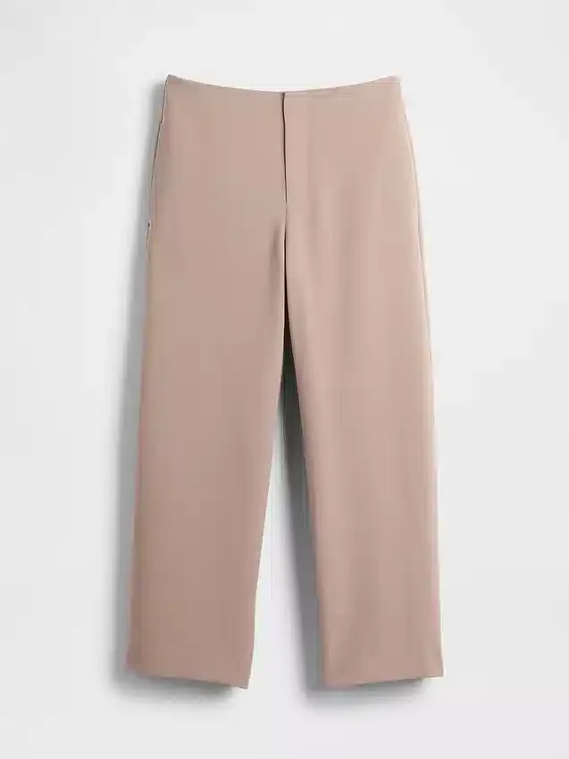 Rechte enkellange broek met hoge taille van twill