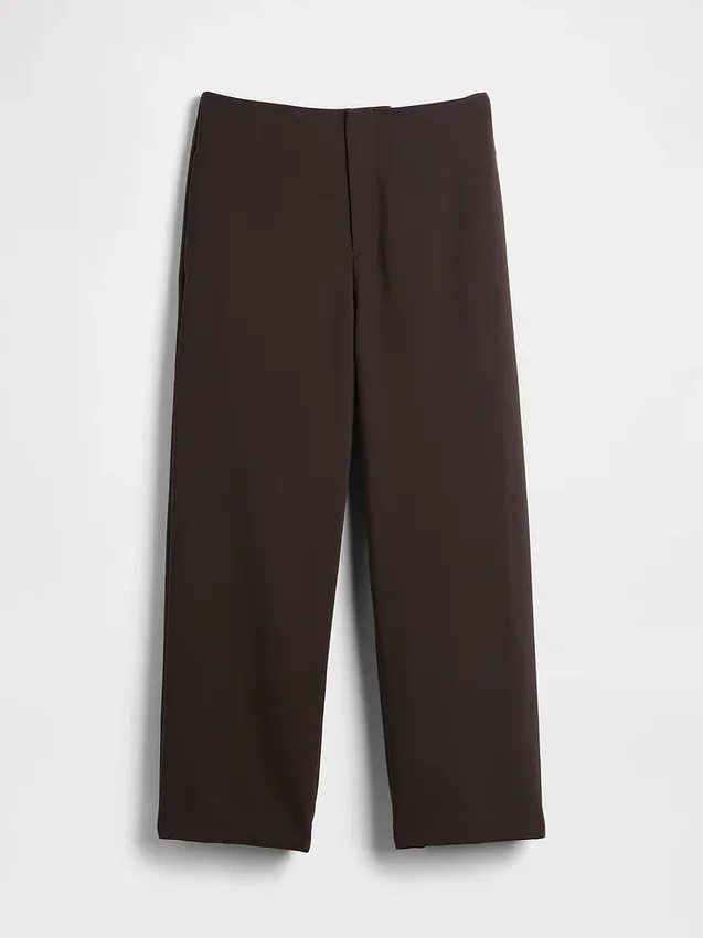 Rechte enkellange broek met hoge taille van twill