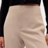 Rechte enkellange broek met hoge taille van twill