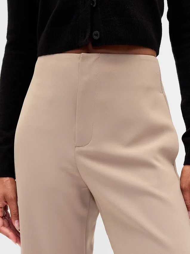 Rechte enkellange broek met hoge taille van twill