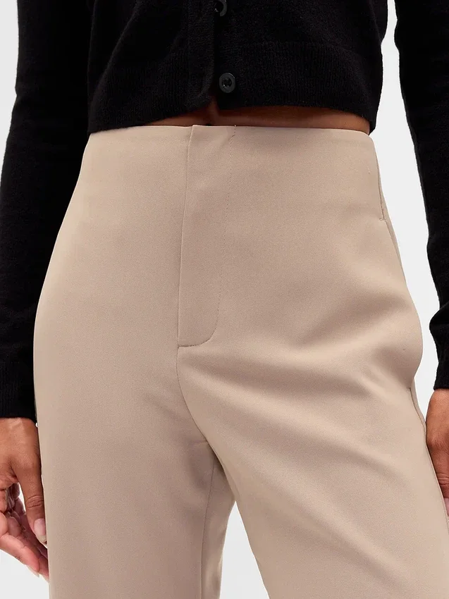 Rechte enkellange broek met hoge taille van twill