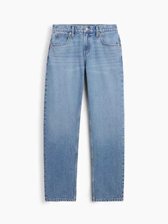 Rechte, taps toelopende jeans met middelhoge taille