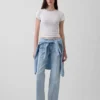Relaxed straight jeans met middelhoge taille en naden