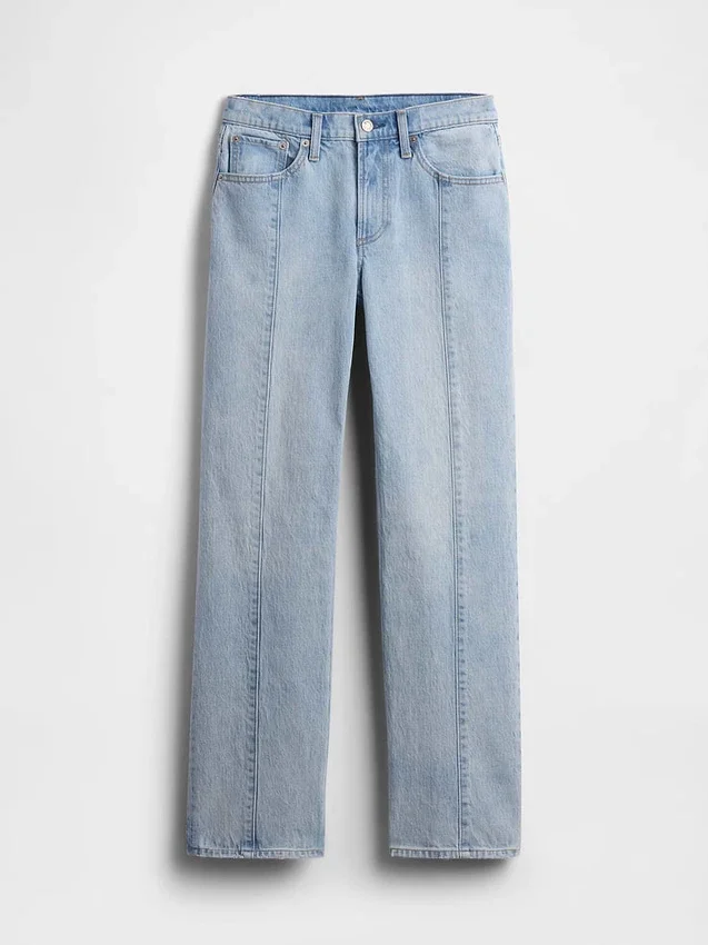 Relaxed straight jeans met middelhoge taille en naden