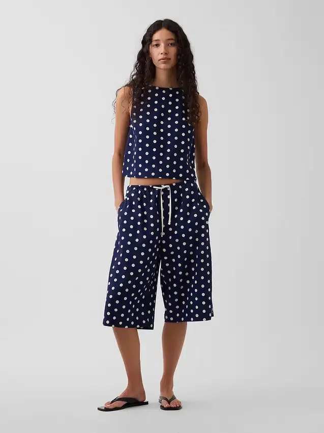 Relaxte, gemakkelijk aan te trekken culottebroek van linnenmix