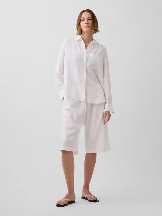 Relaxte, gemakkelijk aan te trekken culottebroek van linnenmix